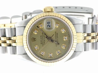 ROLEX LADIES DATEJUST WATCH STAINLESS STEEL & YELLOW GOLD DIAMONDS ROLEX OYSTER