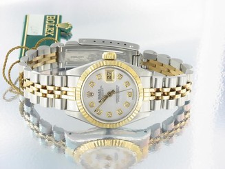 ROLEX LADIES DATEJUST WATCH STAINLESS STEEL & YELLOW GOLD DIAMONDS ROLEX OYSTER