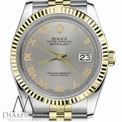 Men`s Rolex 36mm Datejust2Tone Slate Grey Roman Numeral Dial