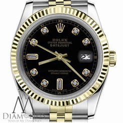 Ladies Rolex 31mm Datejust2Tone Black Color Dial with 8+2 Diamond Accent