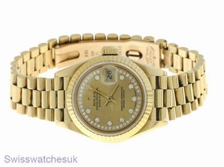 ROLEX LADIES DATEJUST WATCH 18CT YELLOW GOLD PRESIDENT W/ DIAMONDS ROLEX OYSTER