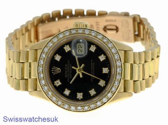 ROLEX LADIES DATEJUST WATCH 18CT YELLOW GOLD PRESIDENT W/ DIAMONDS ROLEX OYSTER