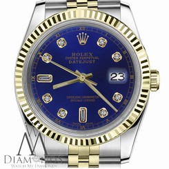 Ladies Rolex 31mm Datejust2Tone Blue Color Dial with 8+2 Diamond Accent
