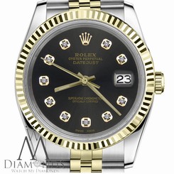 Black Face Mens Rolex 36mm Datejust 18K 2Tone w Diamond Accent Jubilee Watch