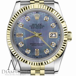 Ladies Rolex 31mm Datejust2Tone Tahitian MOP Mother of Pearl 8+2 Diamond Dial RT