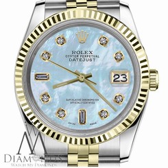Mens Rolex 36mm Datejust2Tone White MOP Mother Of Pearl with 8+2 Diamond