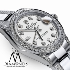 Ladies 26mm Rolex Oyster Perpetual Datejust White Dial Accent Custom Diamonds