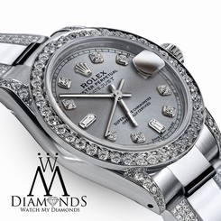 Women's 31mm Rolex Oyster Perpetual Datejust Slate Grey Dial Custom set Diamonds