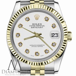 2-Tone 18K & SS Mens Rolex 36mm Datejust White Diamond Accent Dial Jubilee Watch