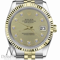 Champagn Face Rolex 36mm Mens Datejust 18K SS 2Tone Diamond Dial Jubilee Watch