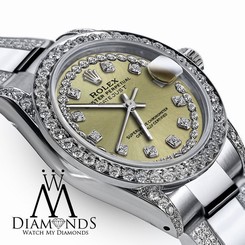 Women's 26mm Rolex s/s Oyster Perpetual Datejust Champagne String Diamond Dial