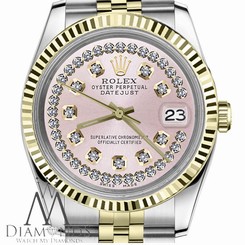Pink Rolex 36mm Datejust 18K Yellow Gold & SS 2Tone String Diamond Jubilee Watch