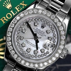 Women's 26mm Diamond Rolex Oyster Perpetual Datejust Custom White MOP Diamonds