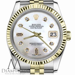 Rolex 31mm Datejust 2Tone White MOP Mother Of Pearl 8+2 Diamond Numbers 18K/SS