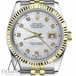 Rolex 18K Gold Steel 31mm Datejust White MOP Mother of Pearl Diamond Numbers