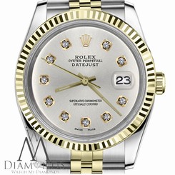 Men`s Rolex 36mm Datejust2Tone Silver Color Dial with 10 Round Diamond Accent