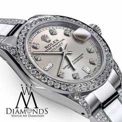Women's 26mm Rolex s/s Oyster Perpetual Datejust Custom Diamond Silver Dial