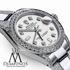 Women's 31m Rolex Oyster Perpetual Datejust White Color Dial Custom set Diamonds