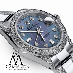 Women's 31mm Rolex Oyster Perpetual Datejust Custom Blue Diamond Stainless