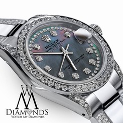 Women's 31mm Rolex Oyster Perpetual Datejust Custom Diamond Accent Pearl String
