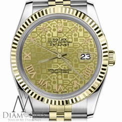 26mm Womens Rolex Datejust 18K 2Tone Champagne Gold Jubilee Roman Numeral Dial