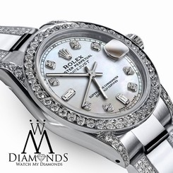 Women's 31mm Rolex s/steel Oyster Perpetual Datejust Custom Pearl Diamonds