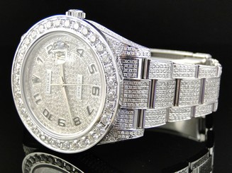 Iced Out Mens New Rolex Date Just II 2 Flooded With Genuine Diamonds 45 MM