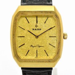 Auth RADO Royal Elegance Silver925 Gold Dial Leather Men's Watch Automatic #0477
