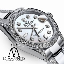 Diamond Women's Rolex Datejust 26mm Two Tone S Steel Diamond Watch White Dial
