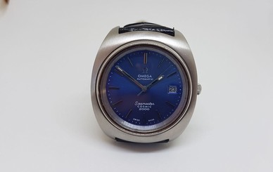 VINTAGE OMEGA SEAMASTER COSMIC 2000 BLUE DIAL DATE AUTO MAN'S WATCH