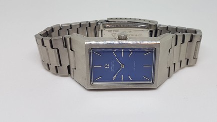 VERY RARE CHUNKY VINTAGE OMEGA DE VILLE BLUE DIAL AUTO SS BRACELET MAN'S WATCH