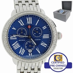 Ladies Michele Serein Steel Diamond MW21A01A1028 Chronograph 40mm Watch w Box