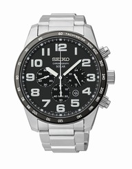 New Seiko SSC229 Solar Chronograph Black Dial Stainless Steel Men's Watch
