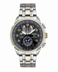 New Seiko SSC508 Prospex World Time Solar Chronograph Two Tone Men's Watch