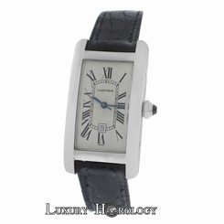 Ladies Cartier Tank Americane 1726 Automatic 18K White Gold Date Watch