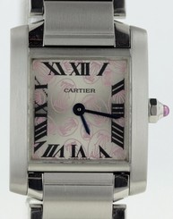 AMAZING MINT COND LADYS CARTIER TANK FRANCAISE 2384 SPECIAL ED PINK LOGO DIAL SS