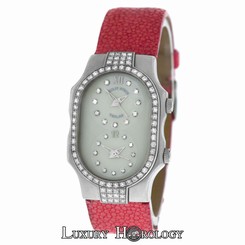 Philip Stein Teslar 2 Time Zone Diamond Bezel & MOP Diamond Dial Quartz Watch