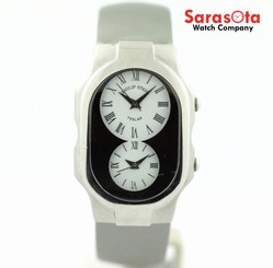 Philip Stein Teslar Metallic Leather Steel Dual Time Zone Quartz Women's Watch
