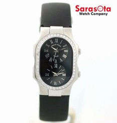 Philip Stein Teslar Black Roman Dial Dual Time Steel Diamond Bezel Women's Watch