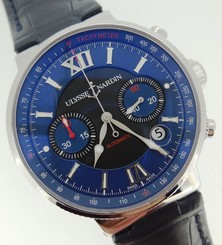 Ulysse Nardin Maxi Marine Automatic Chronograph Blue Dial Croc Strap 353-66/323
