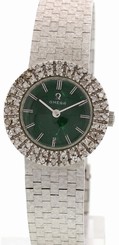 Ladies Omega 18K WG & Diamond / Emerald Green Dial