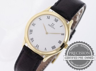 VINTAGE ZENITH RARE 18K SOLID GOLD WHITE DIAL ROMAN NUMERALS EXCELLENT