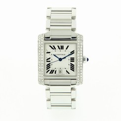 Cartier Mens Tank Francaise Silver Dial Diamond Bezel Watch W51002Q3