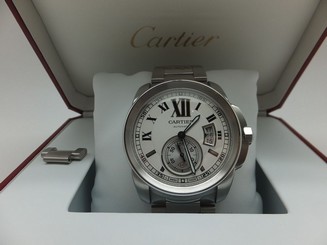 CARTIER CALIBRE DE CARTIER 42 MM MEN AUTOMATIC WHITE DIAL WATCH (BOX & PAPER)