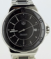  MINT CONDITION TAG HEUER LADIES FORMULA ONE WAH1210 CERAMIC BLACK DIAL POLISHED