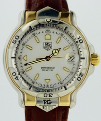AMAZING COND TAG HEUER MENS 6000 WH1151 WHITE DIAL 2 TONE SOLID 18K+S.S. STRAP