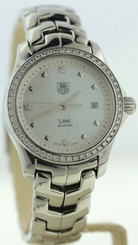 GREAT COND LADIES TAG HEUER WJF1318 DIAMOND BEZEL DIAMOND MOP DIAL LINK S.S.