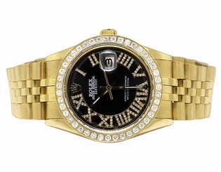 Mens Steel Rolex Datejust Black Dial Jubilee 36MM Gold Plated Diamond Watch 3 Ct