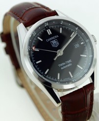 MINT COND MENS TAG HEUER CARRERA TWIN TIME WV2115 AUTOMATIC LEATHER STRAP CAL. 7