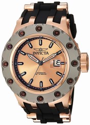 Invicta Watches : 20189 Automatic Rose Gold Dial Date Black Silicone Men Watch